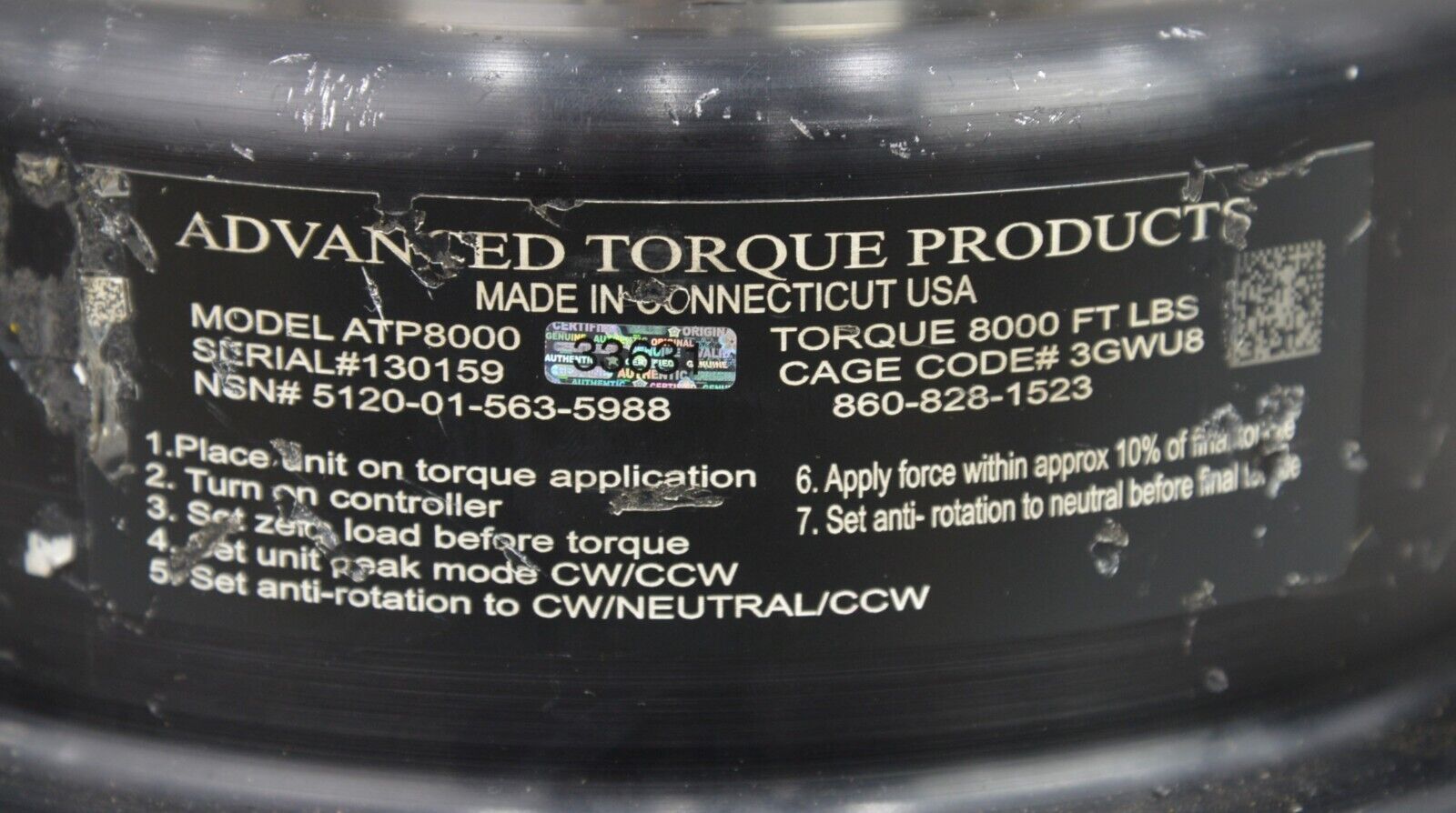 Product label with torque, ambient, and kit limitations