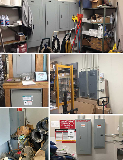 Stored materials blocking the panel working space