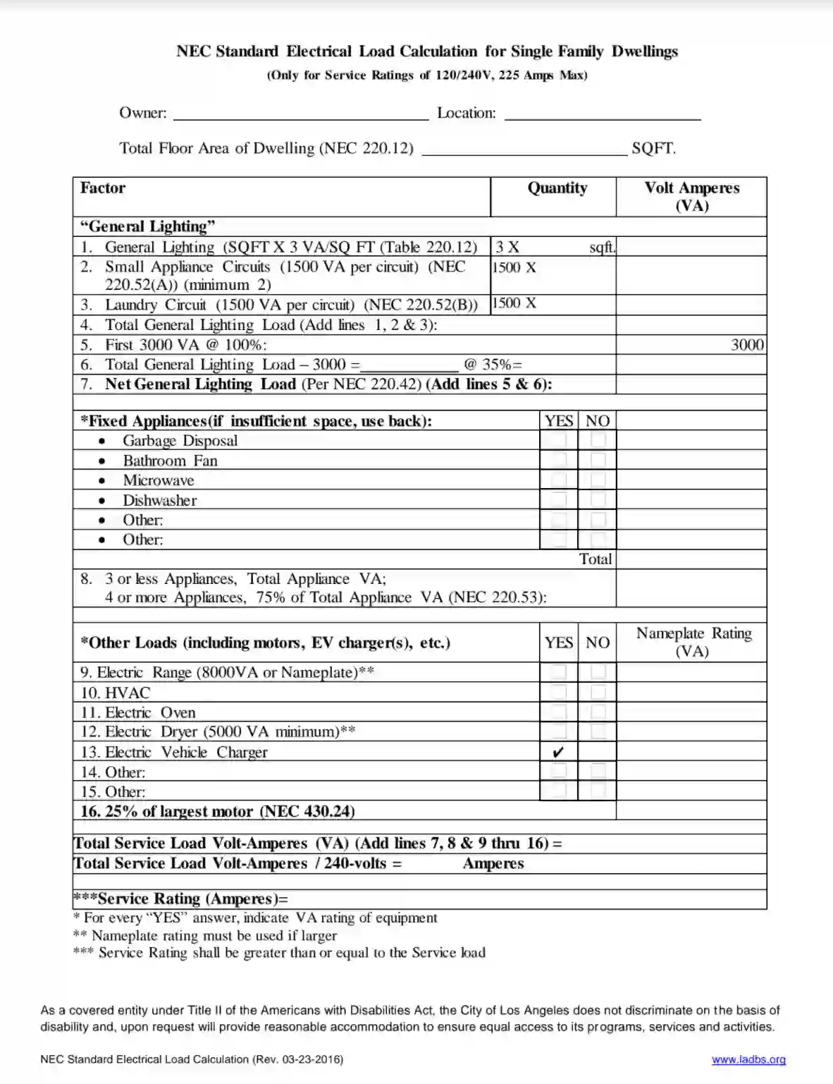 Load calc sheet