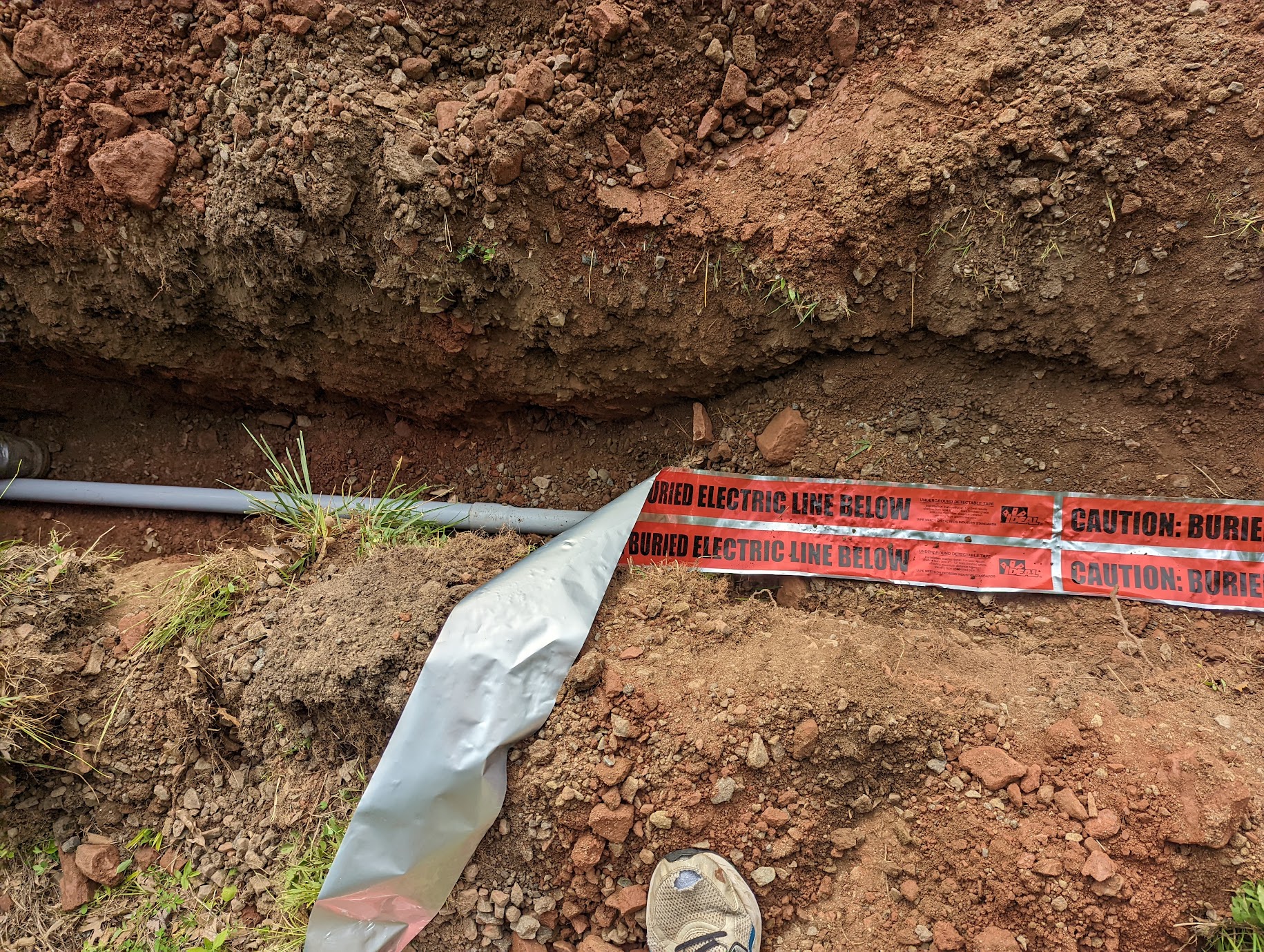 Warning tape in trench